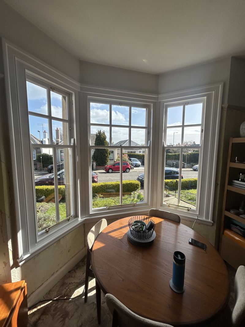 Interior view of the Portobello bay window after restoration and double glazing.